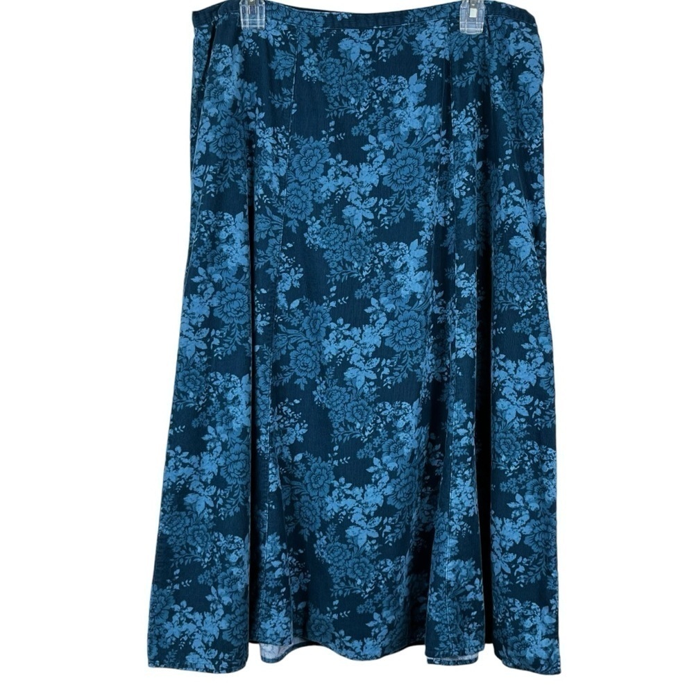 Croft & Barrow Aqua Blue Floral Roses Corduroy Cottagecore Skirt Size 16 - Picture 1 of 8